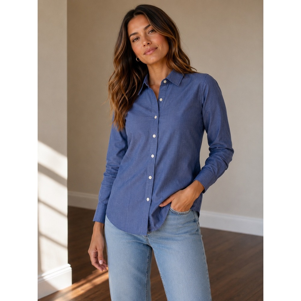 Banana Republic Womens Tailored Fit Blue Button Down Shirt Size 6 Long Sleeve